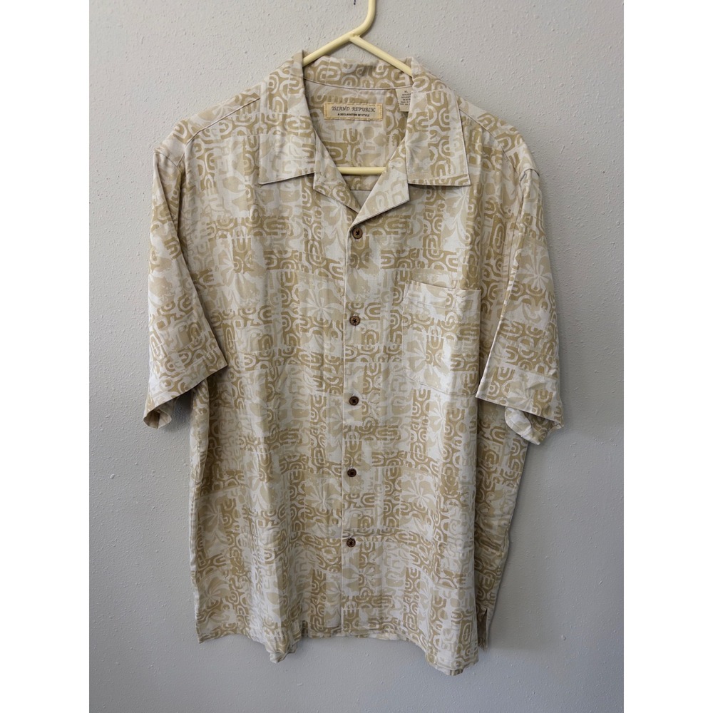 Island Republic Mens sz XL Silk Rayon‎ Blend Camp Shirt Tribal resortwear beach